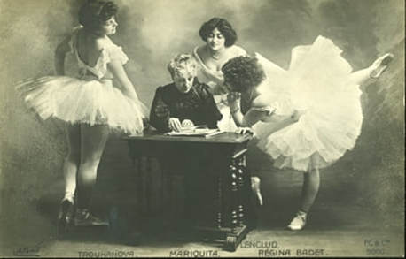 Madame Mariquita with three ballerinas